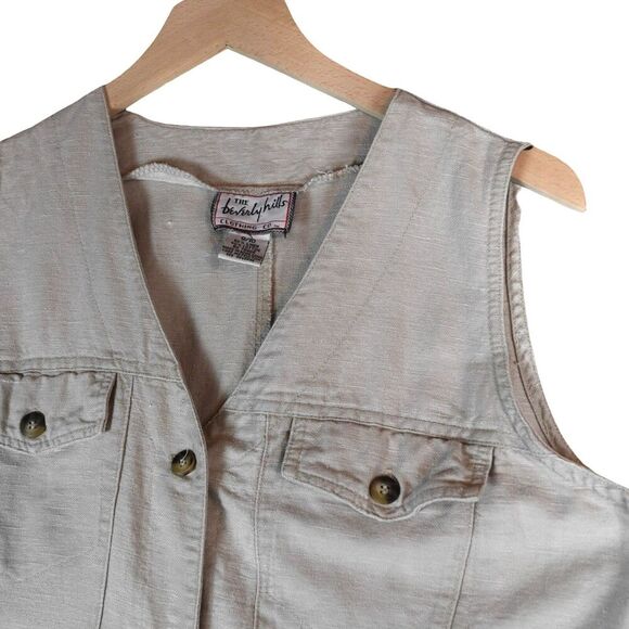 Vintage 90's Minimalist Linen Long Button Front Dress Natural Beige Sz 9 / 10 - Picture 4 of 9